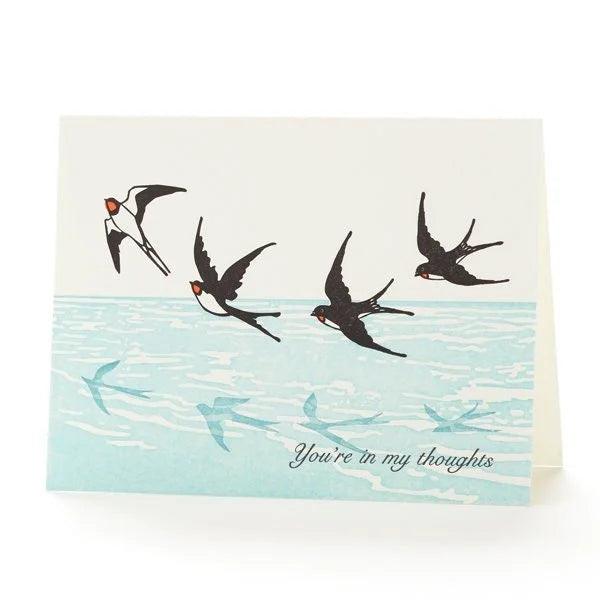 A2-42 Swallows "You are in my thoughts" Letterpress Card