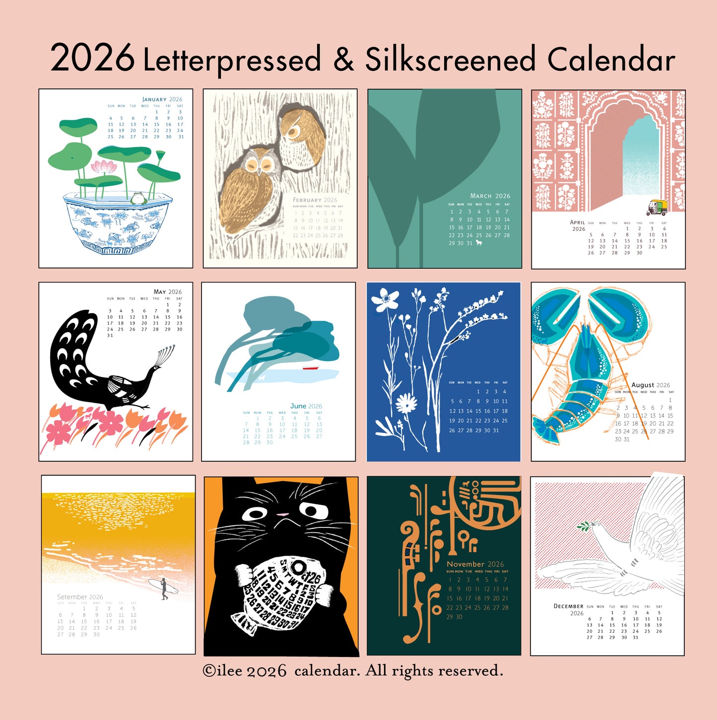 2026 Letterpress & silkscreen calendar with clear display case