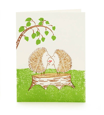 A2-266 Hedgehogs on the stump letterpress notecard
