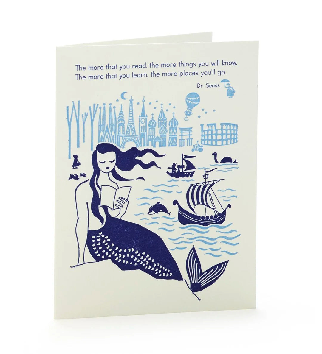 A2-273 Mermaid Reading Letterpress Card