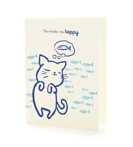 A2-278 Cat "You Make Me Happy" Letterpress Card