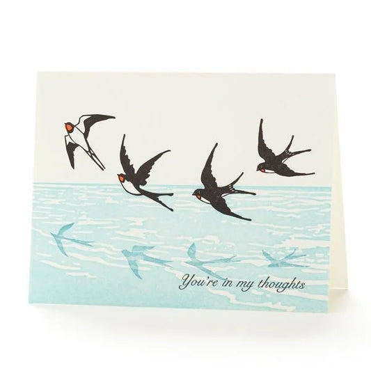 A2-42 Swallows "You are in my thoughts" Letterpress Card
