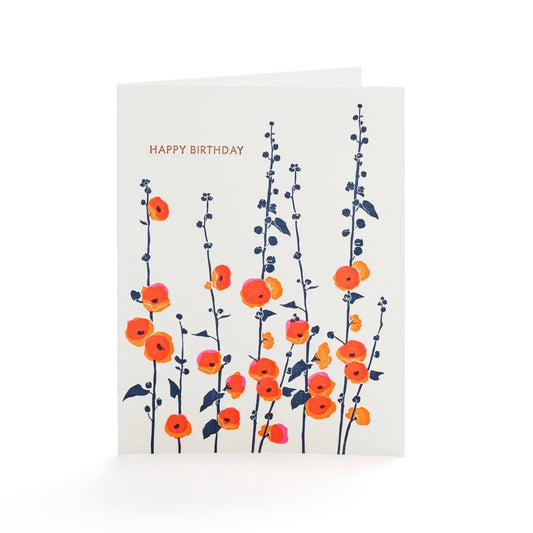 A2-252  Happy Birthday Hollyhocks Card