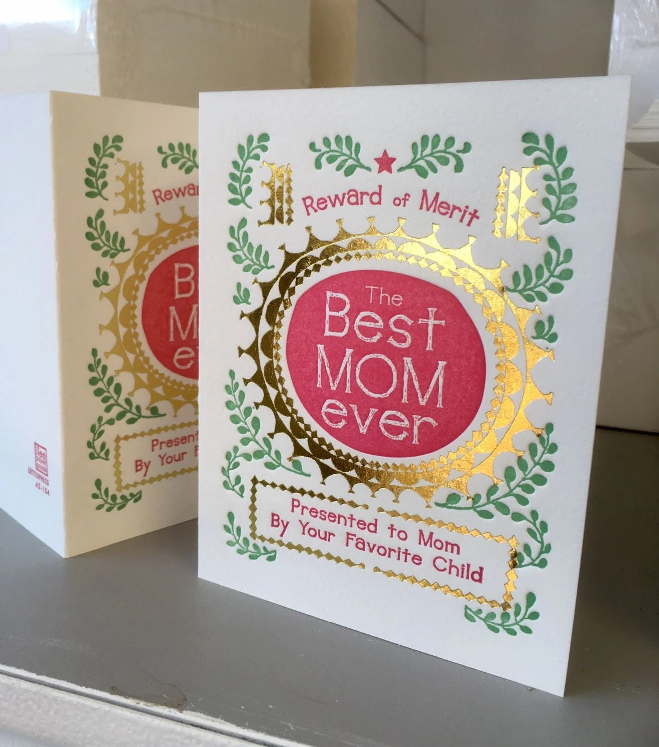 A2-154  Reward of Merit for mom letterpress card