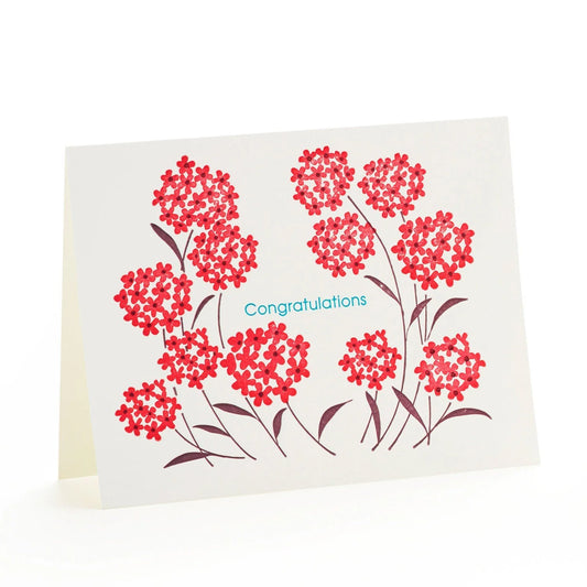 A2-171  Red flowers "Congratulations" letterpress card