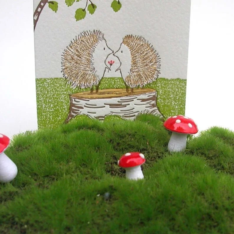 A2-266 Hedgehogs on the stump letterpress notecard