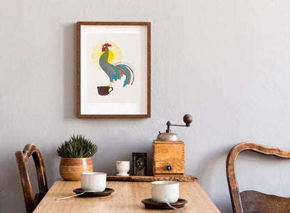 Rooster "Good Morning" Letterpress Art Print - Size 8.5 x 11 Inches